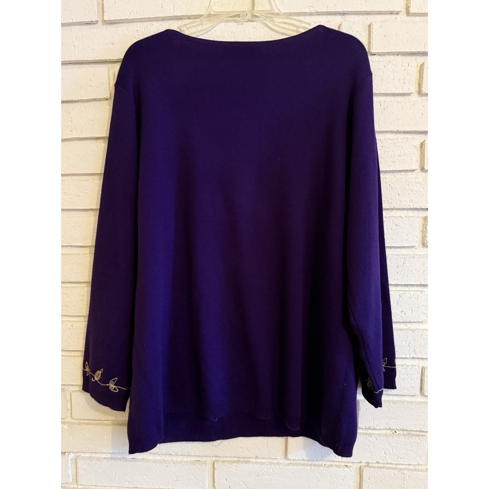 Vintage Carole Little Purple Embroidered & Beaded Sweater Size 2X Wool Blend - Picture 4 of 5